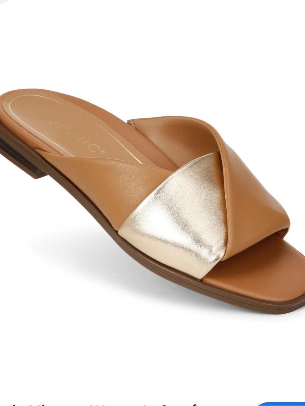 Vionic Miramar Women's Comfort Slide Sandal Gold/Brown Leather Size 6.5